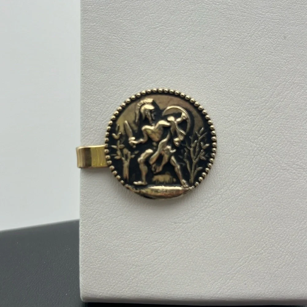 Goldtone vintage warrior knight sword shield protector statement tie button clip